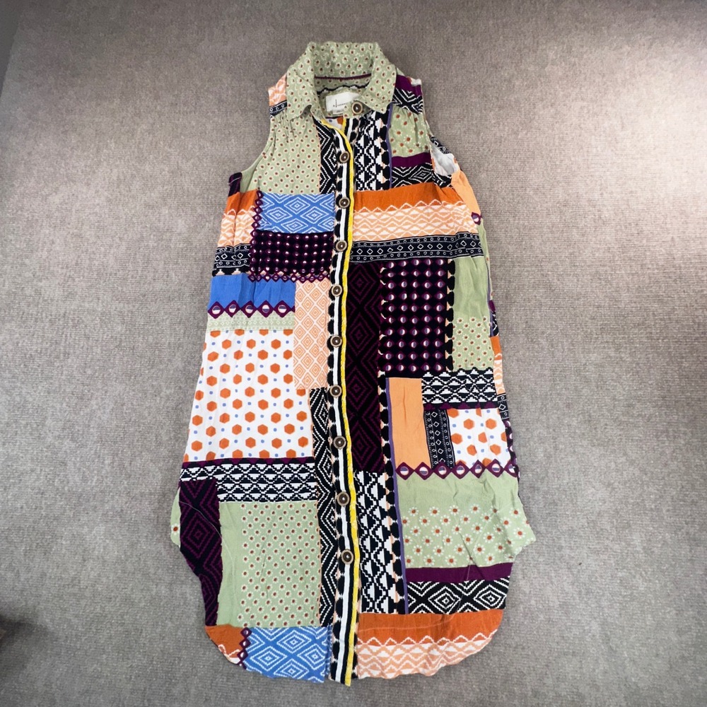 Anthropologie Patchwork Sleeveless Button Down Midi Shirt Dress Multi Color 00P